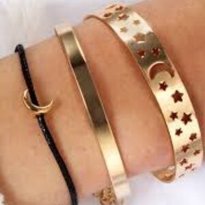 NEW 3pc Gold Cut Out‎ Moon & Star Adjustable Bracelets